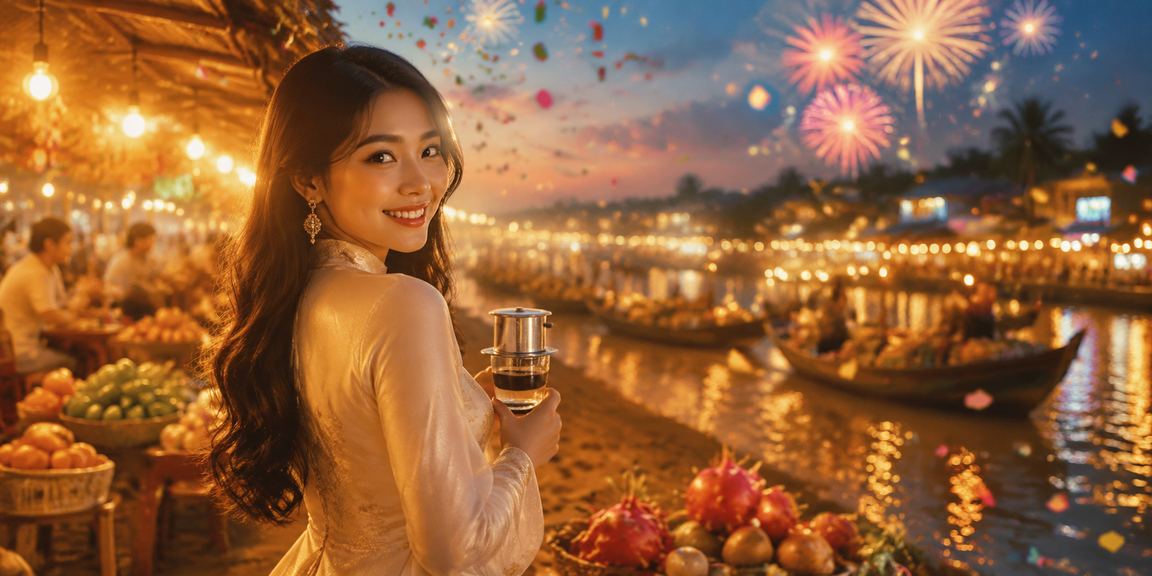 Người dùng vùng đồng bằng sông Cửu Long ngồi cà phê kiểm tra ưu đãi VIP trên điện thoại