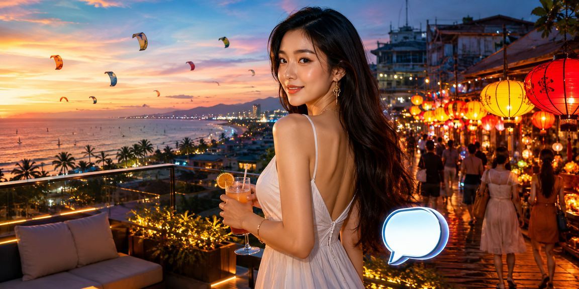 Người dùng tại Mũi Né truy cập casino và khuyến mãi trên điện thoại buổi tối tại chợ đêm